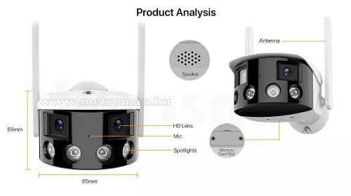 Vezeték nélküli kültéri kétkamerás Wifi IP megfigyelőkamera 180 fok látószöggel IP590-FHD-DUAL ICSee