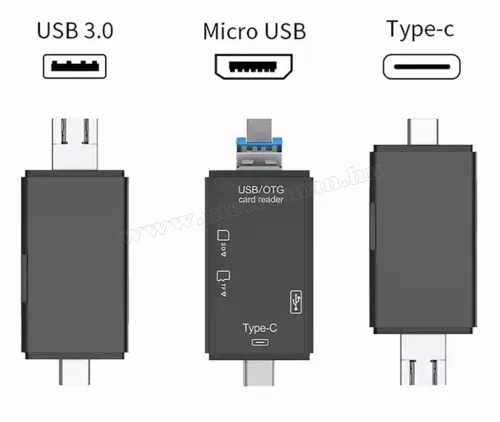 Kártyaolvasó USB-A MicroUSB és USB-C csatlakozással MK180B