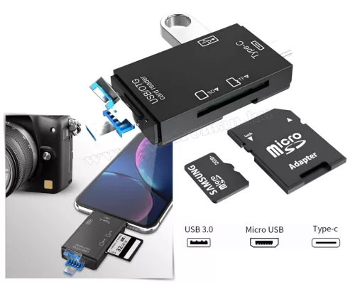 Kártyaolvasó USB-A MicroUSB és USB-C csatlakozással MK180B