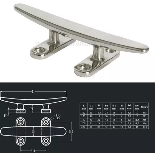 Kikötő bika 250 mm, 4 furatos rozsdamentes acél