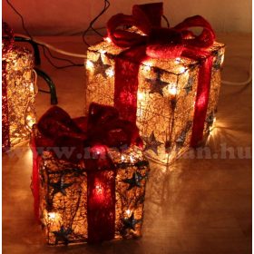   Karácsonyi világító ajándék doboz, piros-arany, KBX 15/RD