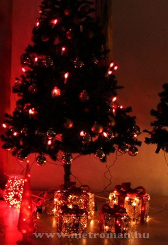 Karácsonyi világító ajándék doboz, piros-arany, KBX 15/RD