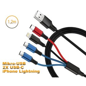   4 az 1-ben Micro-USB USB-C X2 és iPhone Lightning telefon töltőkábel MKK25