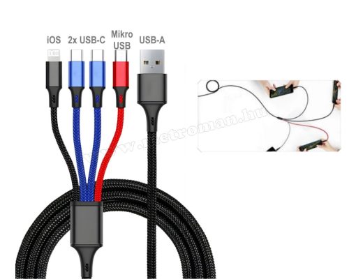 4 az 1-ben Micro-USB USB-C X2 és iPhone Lightning telefon töltőkábel MKK25