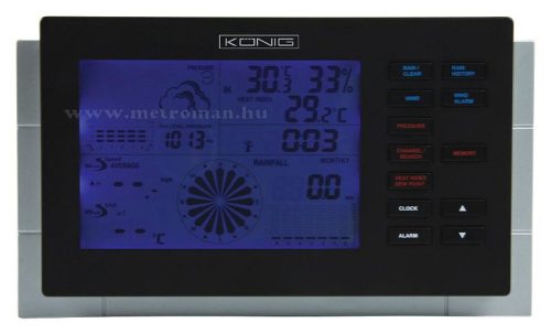 Profi vezeték nélküli időjárás állomás, szélsebesség, szélirány és csapadék  mérővel, König KN-WS600