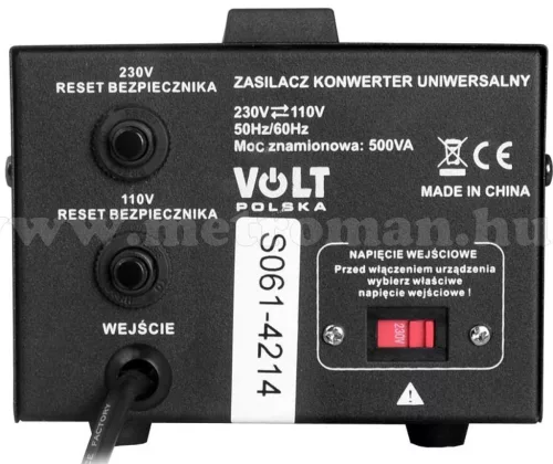 Feszültség átalakító konverter 230V/110V 500W , KN500