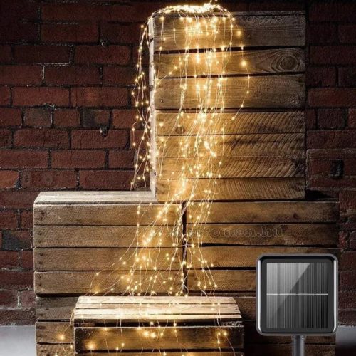 Napelemes kültéri fényfüzér, LED fénypiramis fényfüzér, micro LED-es MLED200-TREE-WW