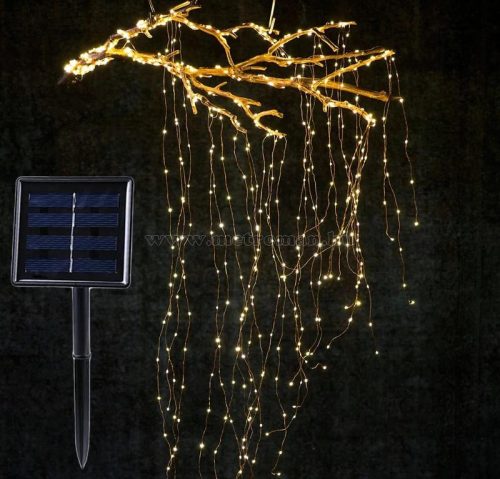 Napelemes kültéri fényfüzér, LED fénypiramis fényfüzér, micro LED-es MLED200-TREE-WW