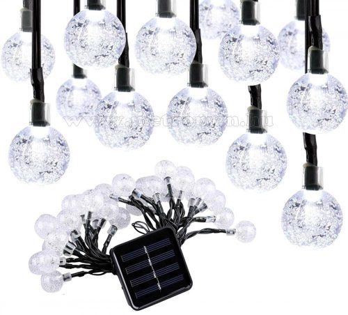 Kültéri napelemes LED fényfüzér, kerti fényfüzér és hangulat világítás, MLED30-SOLAR-WW Meleg Fehér 