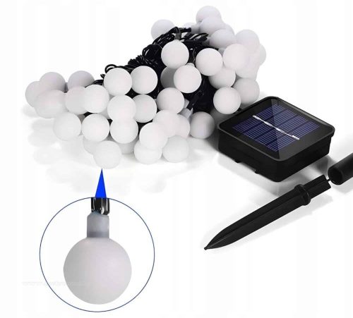 Kültéri napelemes fényfüzér, gömb kerti LED hangulat világítás MLED50-SOLAR-RGB Színes 