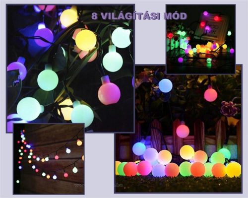 Kültéri napelemes fényfüzér, gömb kerti LED hangulat világítás MLED50-SOLAR-RGB Színes 