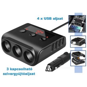  Nagy teljesítményű Autós szivargyújtó elosztó USB töltővel MLS42