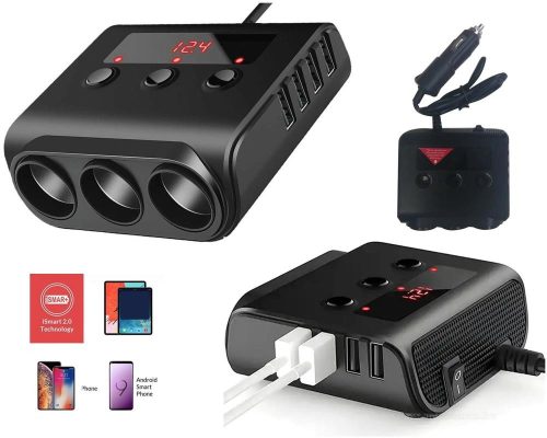 Nagy teljesítményű Autós szivargyújtó elosztó USB töltővel MLS42