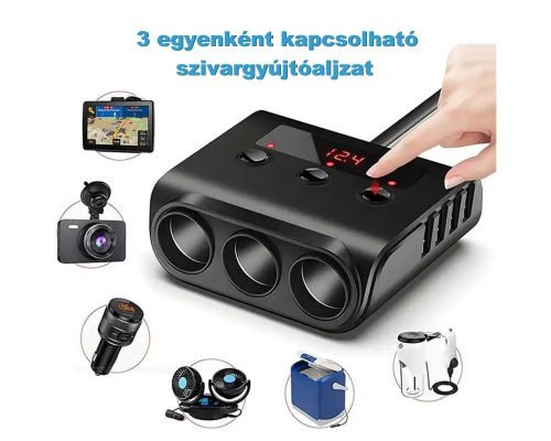 Nagy teljesítményű Autós szivargyújtó elosztó USB töltővel MLS42