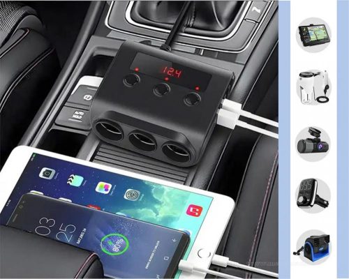 Nagy teljesítményű Autós szivargyújtó elosztó USB töltővel MLS42