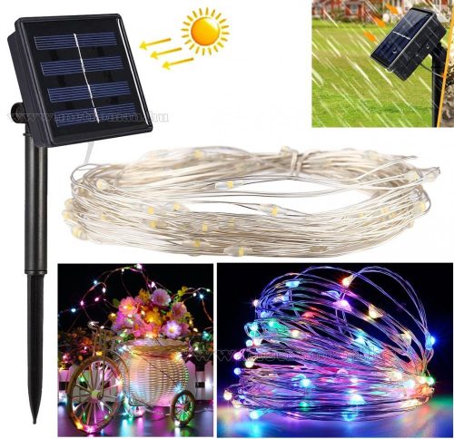 Napelemes kültéri fényfüzér, Kerti LED fényfüzér micro LED-es MM1393LED Színes