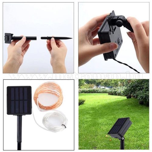 Napelemes kültéri fényfüzér, Kerti LED fényfüzér micro LED-es MM1394LED Meleg Fehér