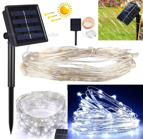 Napelemes kültéri fényfüzér, Kerti LED fényfüzér micro LED-es MM1395LED Hideg Fehér