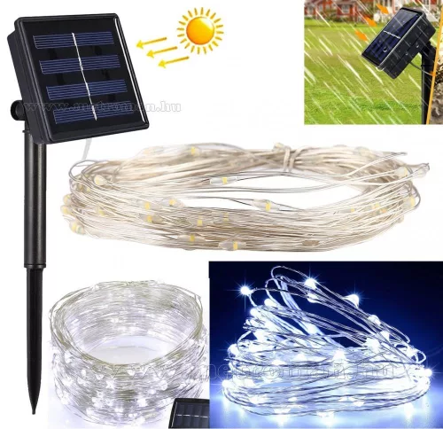 Napelemes kültéri fényfüzér, Kerti LED fényfüzér micro LED-es MM1395LED Hideg Fehér