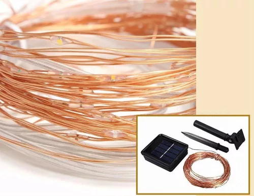 Napelemes kültéri fényfüzér, Kerti LED fényfüzér micro LED-es MM1395LED Hideg Fehér