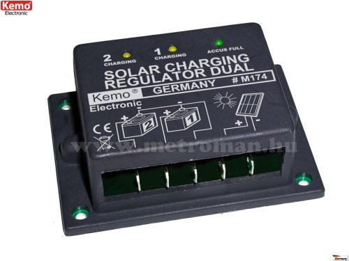 Solar töltésvezérlő, feszültségszabályzó, két akkus, 16 Amper, KEMO M174