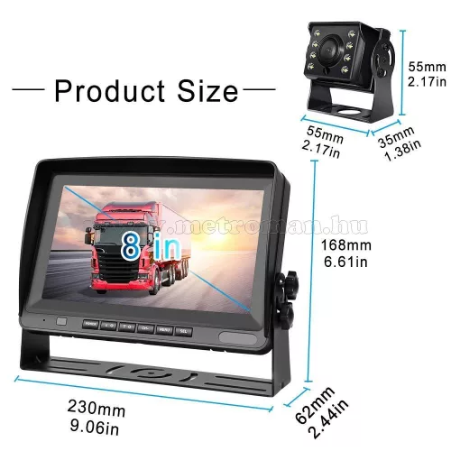 Kétkamerás tolatókamera szett 8"-os LCD monitorral MM2109-AHD