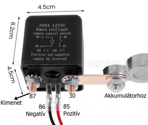 Távirányítós DC áramtalanító Relé, nagyteljesítményű kapcsoló modul 12V 200A MM2225DC