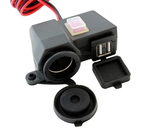 Motorkerékpár szivargyújtó aljzat, vízmentes, 12 V, 2XUSB-vel MM499BUSB