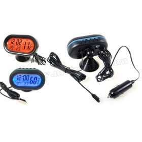   Digitális autós LCD külső-belső hőmérő és óra Voltmérővel M7009VK