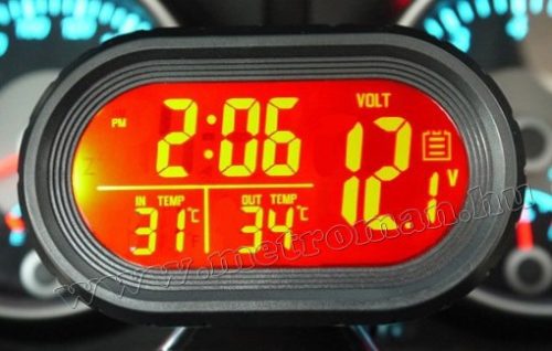 Digitális autós LCD külső-belső hőmérő és óra Voltmérővel M7009V