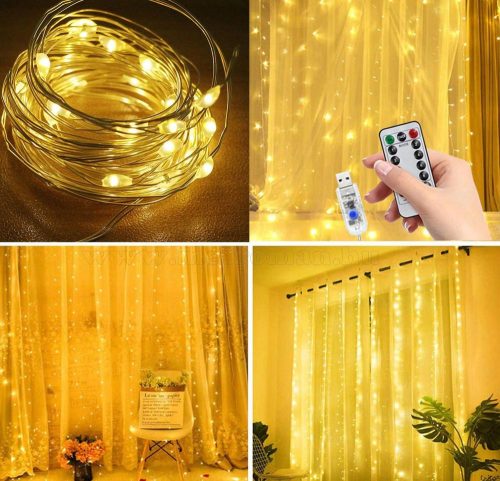 Karácsonyi LED fényfüggöny USB tápcsatlakozású 300 LED 3x3 méter MM7216USB Meleg Fehér