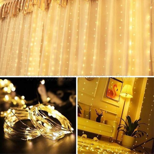 Karácsonyi LED fényfüggöny USB tápcsatlakozású 300 LED 3x3 méter MM7216USB Meleg Fehér