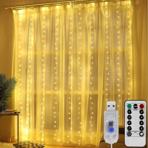 Karácsonyi LED fényfüggöny USB tápcsatlakozású 300 LED 3x3 méter MM7216USB Meleg Fehér