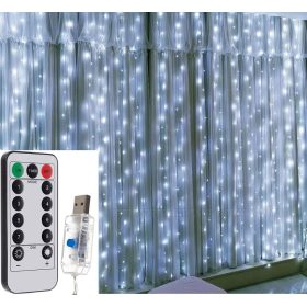   Karácsonyi LED fényfüggöny USB tápcsatlakozású 300 LED 3x3 méter MM7217USB Hideg Fehér
