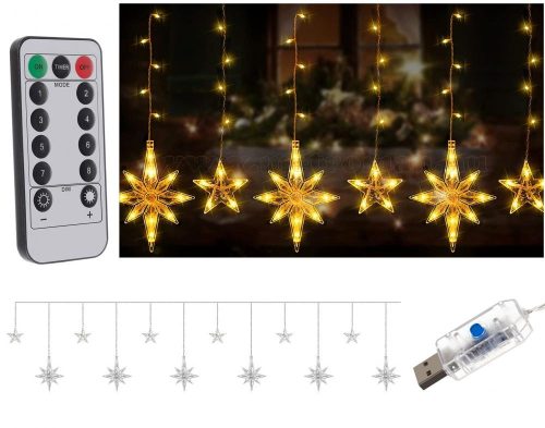 Karácsonyi LED Csillag fényfüzér USB tápcsatlakozású 138 LED MM7226USB Meleg Fehér
