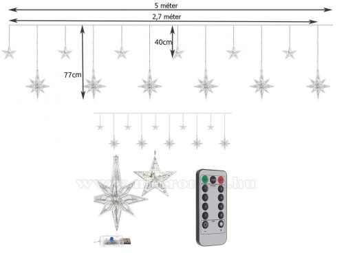 Karácsonyi LED Csillag fényfüzér USB tápcsatlakozású 138 LED MM7226USB Meleg Fehér