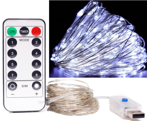 Karácsonyi kültéri LED fényfüzér USB tápcsatlakozású 300 LED 30 méter MM7242USB Hideg Fehér