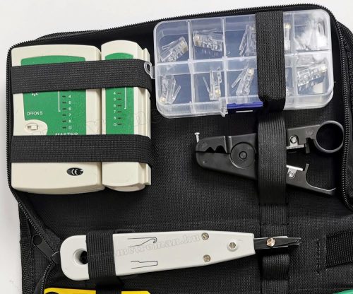 Hálózatépítő kábel szerelő vizsgáló műszer és szerszám csomag M85B