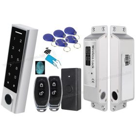  Vezeték nélküli Kódos Kártyás és Ujjlenyomat olvasós beléptető szett mágneszárral, távirányítóval MMA95W-RFID