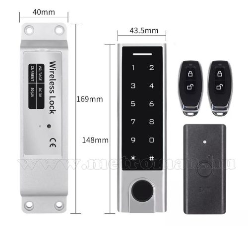 Vezeték nélküli Kódos Kártyás és Ujjlenyomat olvasós beléptető szett mágneszárral, távirányítóval MMA95W-RFID
