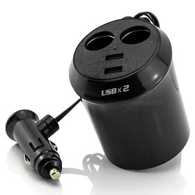   Autós szivargyújtó elosztó pohártartóba USB töltővel F186USB