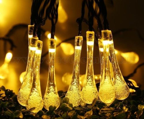 Kültéri napelemes LED fényfüzér, kerti fényfüzér és hangulat világítás,  MLED100EMF Melegfehér Esőcsepp