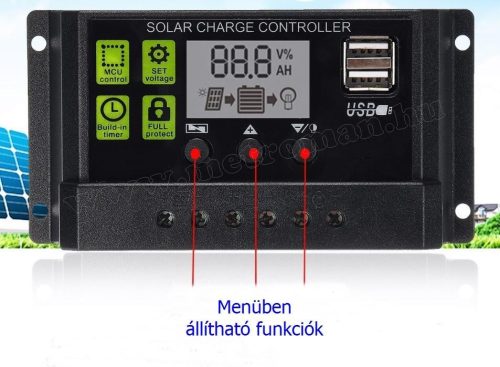 Napelem töltésvezérlő 12-24V 30/10A MM21091PWM-6C
