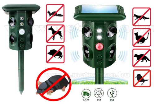 Napelemes Ultrahangos nagyteljesítményű multifunkciós kisállatriasztó MM2501A-QUAD-Solar