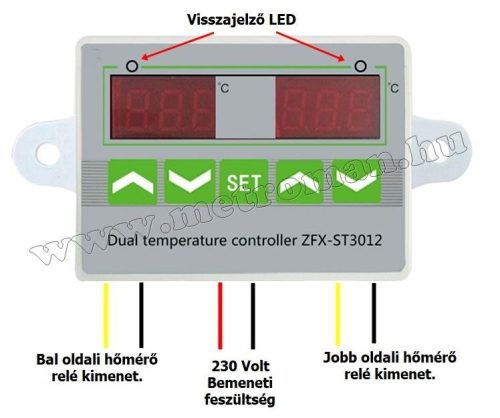 Dupla hőmérős 2 kimenetes 12 Voltos hőmérséklet kapcsoló -50 - +110 Cfok MM3012-12V