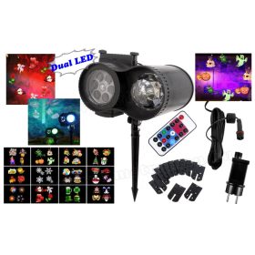   Kültéri színes LED fény projektor kerti hangulat világítás 12 vetítőlappal MM9565 Dual LED