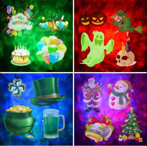 Kültéri színes LED fény projektor kerti hangulat világítás 12 vetítőlappal MM9565 Dual LED