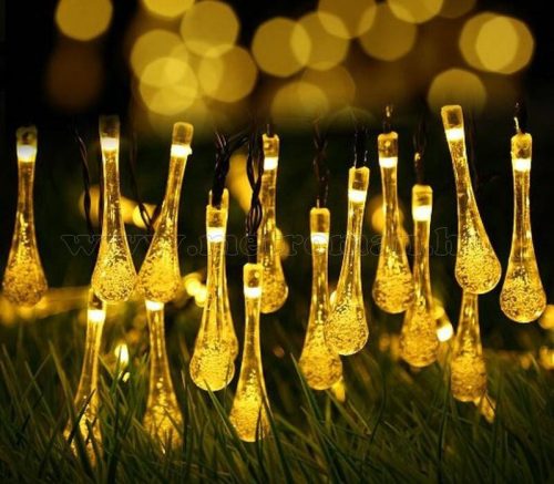 Kültéri napelemes LED fényfüzér, kerti fényfüzér és hangulat világítás,  NLED30EMF Melegfehér Esőcsepp