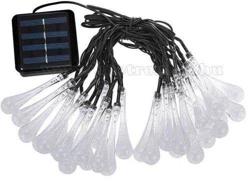 Kültéri napelemes LED fényfüzér, kerti fényfüzér és hangulat világítás,  NLED30EMF Melegfehér Esőcsepp