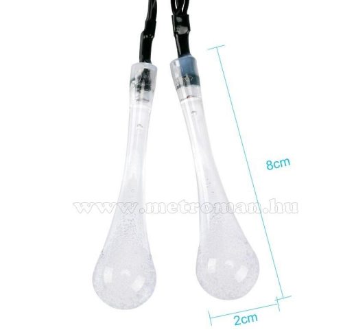 Kültéri napelemes LED fényfüzér, kerti fényfüzér és hangulat világítás,  NLED30EMF Melegfehér Esőcsepp